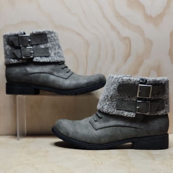 Rocket Dog Gray Fold-Over Combat Boots Moto Ankle Women 8.5 Shoe Buckle Babster - Picture 12 of 14